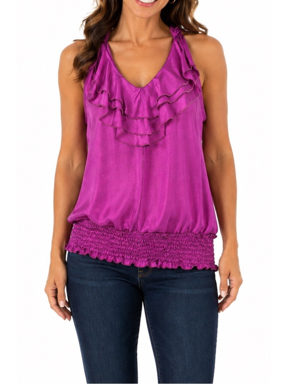 Charlotte Russe Vibrant magenta sleeveless top with a flattering V-neckline